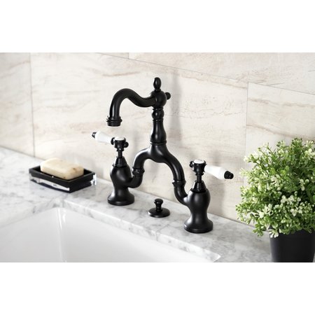 Kingston Brass Bridge Bathroom Faucet with Brass PopUp, Matte Black KS7970BPL